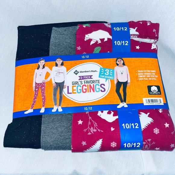 Member's Mark 3 Pack Girls Leggings New - Picture 1 of 3